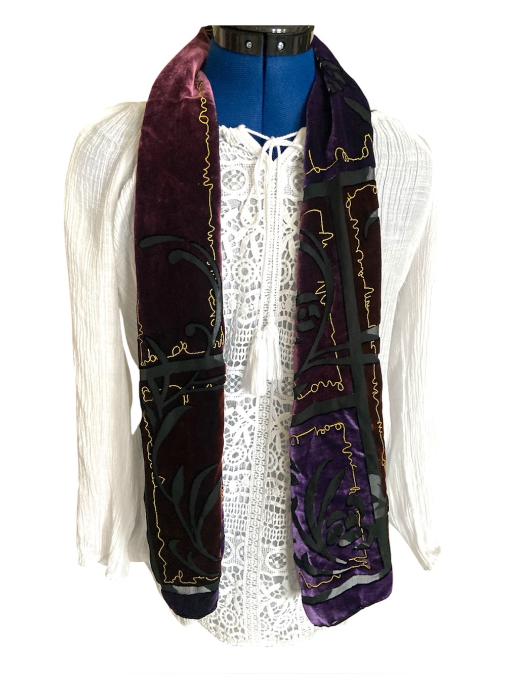 Silk Velvet Burned Out Skinny Scarf Wrap Mangrove Ny